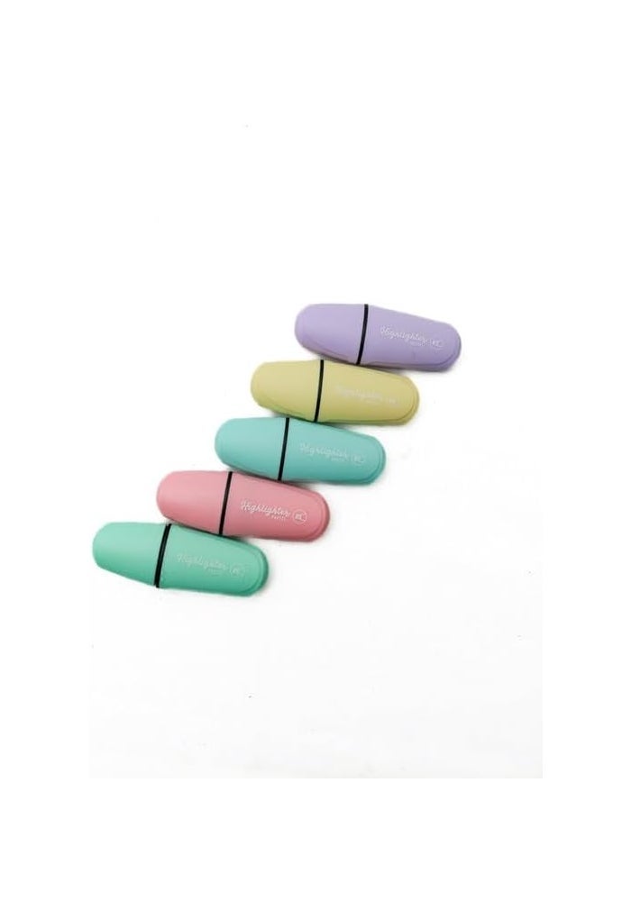 Daiso Mini Fluorescent Pen Set - 5 Pastel Colors with Square Tip - Image 1